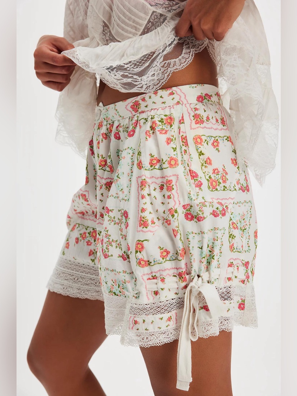 Free People Blooming Lace trim patchwork floral print Cotton Shorts